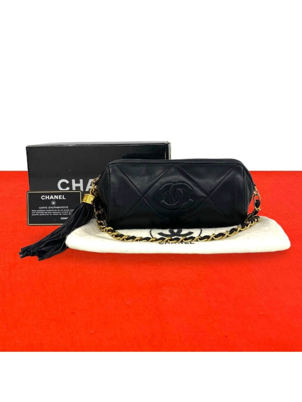 Chanel Quilted CC Logo Caviar Leather Shoulder Bag Black